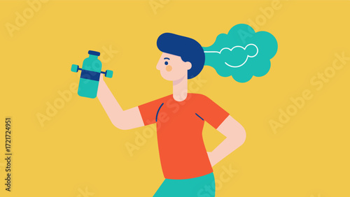 A person exercising while holding a water bottle reminding us that staying hydrated is crucial for optimal brain function and health.. Vector illustration