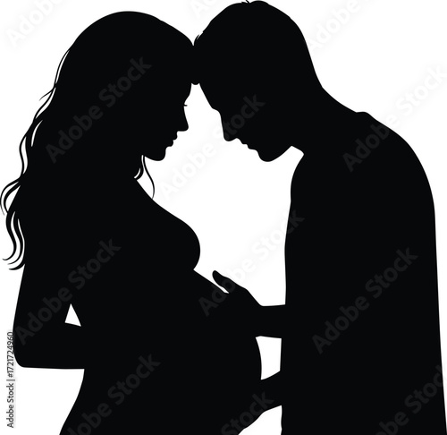 PrintSilhouette pregnant couple, expecting parents love, maternity care, family bond, parental affection, motherhood, fatherhood support, future family happiness, parenthood journey