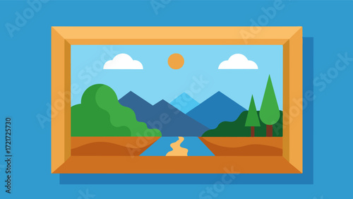 A photo of a scenic landscape on the wall symbolizing the potential of nature and visual stimulation in improving memory.. Vector illustration