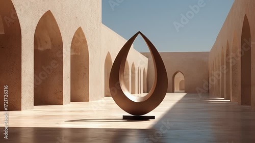 Beige arched passageway with abstract sculpture