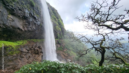 Cinematic shot of one of the famous waterfall of Maharashtra near Pune