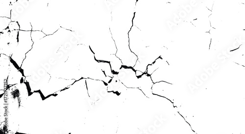 Distressed black texture. Dark grainy texture on white background. Cracks overlay textured. Vector illustration, EPS 10.