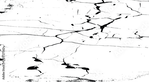 Abstract vector grunge crack texture with distressed black lines on white background. Vector illustration, EPS 10.
