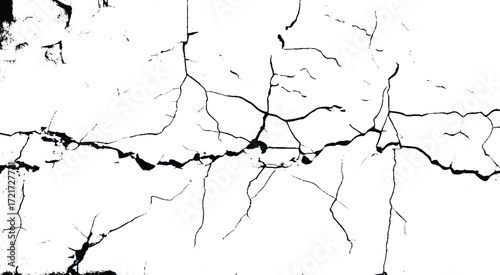 Grunge Image Technique, Vector, Abstract. Abstract vector grunge crack texture with distressed black lines on white background. 