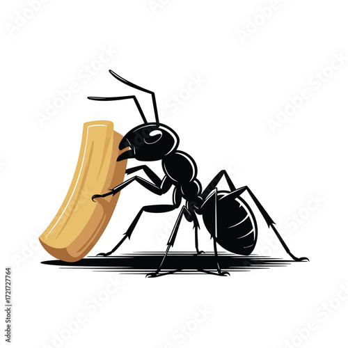 Ant carrying food illustration symbolizing hard work and team effort in nature with detailed insect anatomy