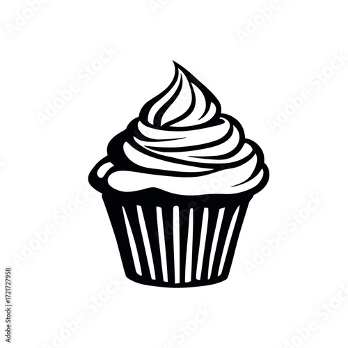 Vector illustration of delicious pink cupcakes with cherry icing and sweet cream for a birthday celebration
