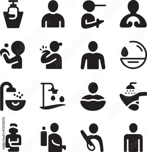 Hygiene and Personal Care Icons Set Black and White untitled vector