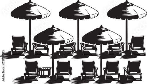 Beach Umbrellas Illustration Sea Chairs Relaxation Summer Leisure