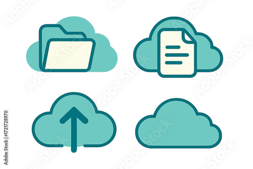 Cloud computing for digital data storage, file management, and online information transfer services with upload symbol
