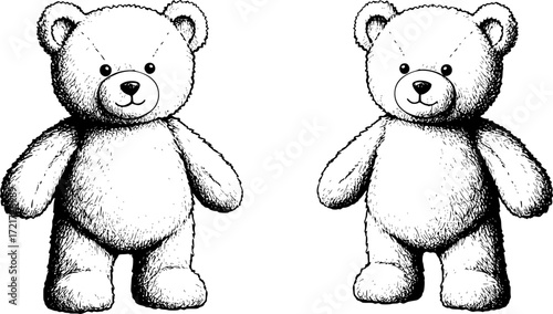 Line art silhouette of a cute teddy bear in black and white illustration. Vector illustration