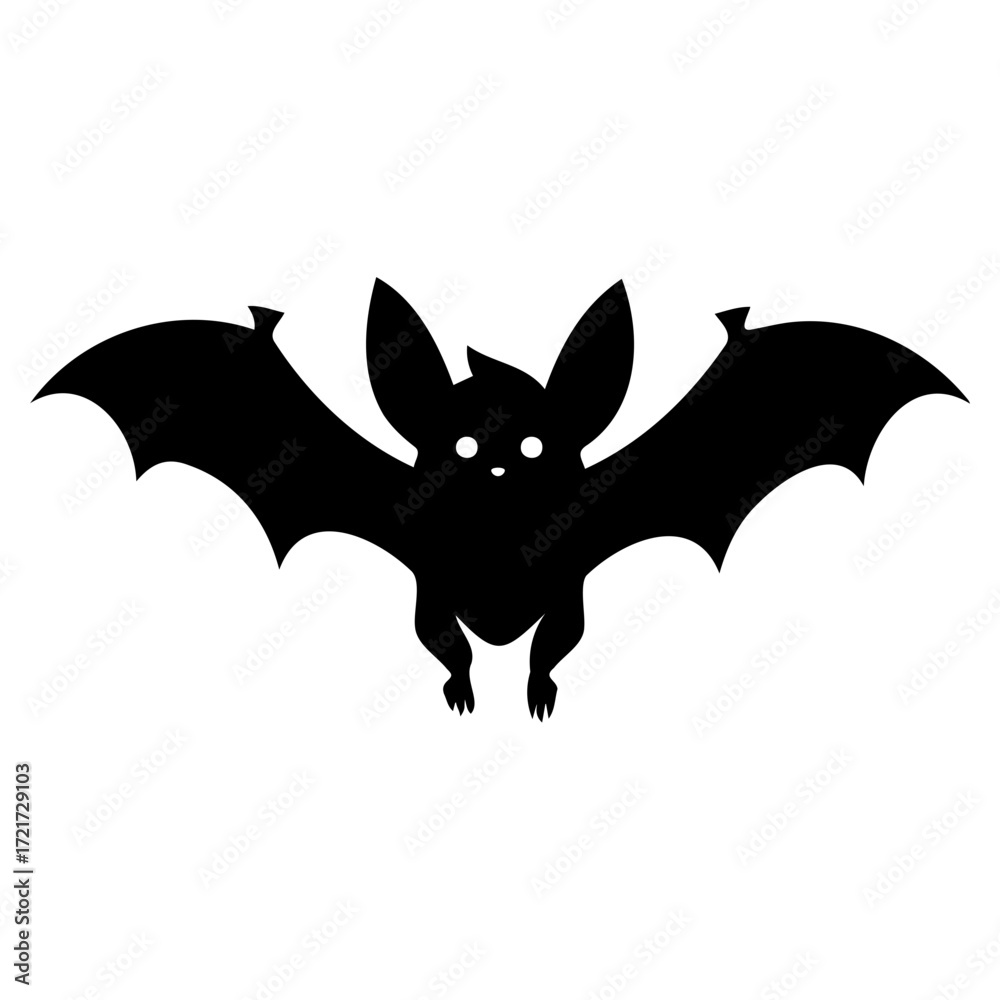 Obraz premium Silhouette of a bat with large ears and wings spread wide against a plain white background image view