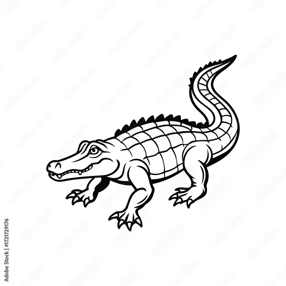 Fototapeta premium Black and White Illustration of an Alligator reptile