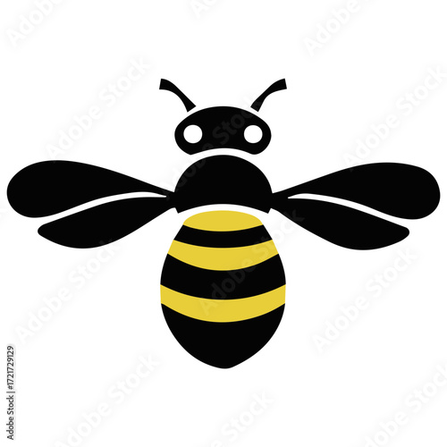 Illustration of a stylized bee with black head and yellow stripes, isolated on a white background image