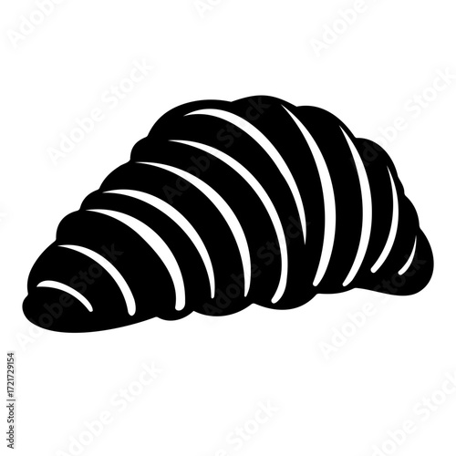 Silhouette of a croissant pastry with layered texture and curved shape on a white background design element
