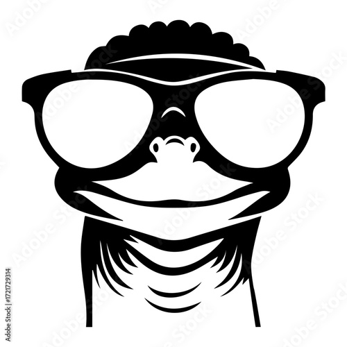 Cartoonish depiction of a lizard wearing large round glasses 
