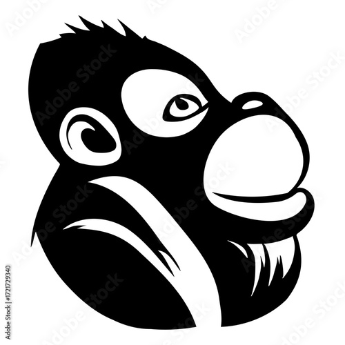 Illustration of a black and white gorilla head with detailed facial features and a distinct collar design