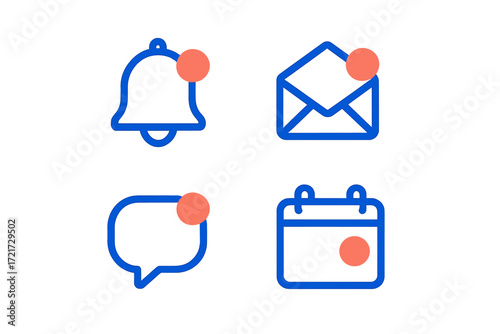 Modern user interface elements for digital notifications, messages, and calendar events with new activity alerts