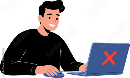 Flat Design User with Laptop Error