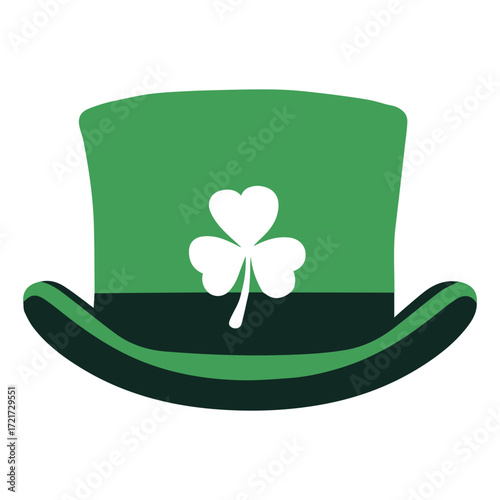 A green st patrick's day top hat with a white shamrock in the center of the hat illustration