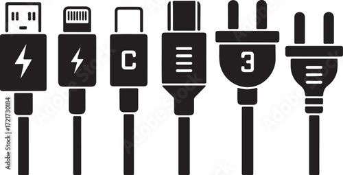 Plugs and Connectors Collection for Devices Connection and Powering. Cables Tools