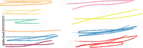 Colorful crayon texture lines set isolated on white background