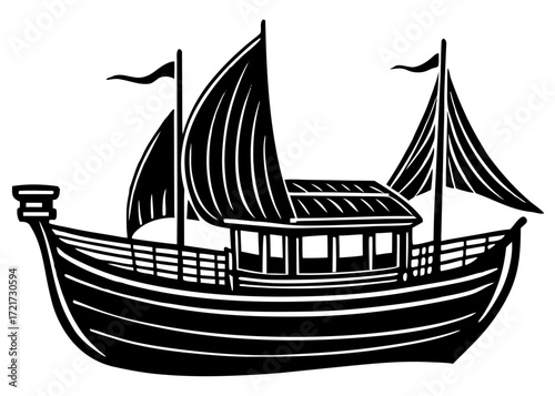 Traditional Dhow Boat Silhouette, Islamic Cultural Heritage SVG, PNG