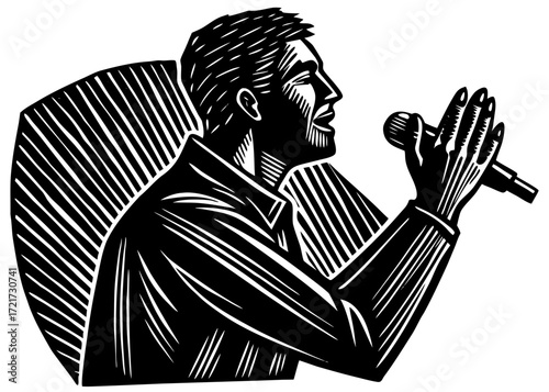 Man Calling to Prayer Silhouette, Islamic Adhan Scene SVG, PNG