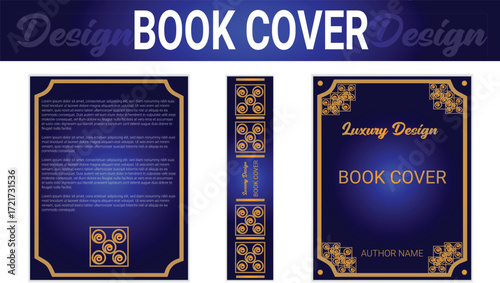  Elegant blue book cover design with ornate gold accents