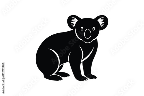Black Silhouette of a Koala Sitting on White Background