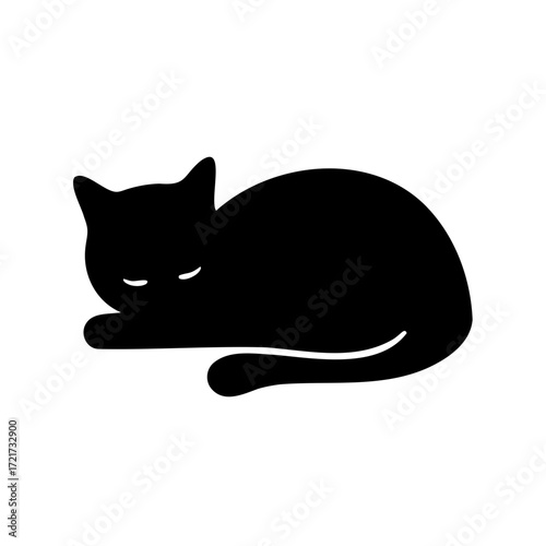 Silhouette of resting cat lying curled up
