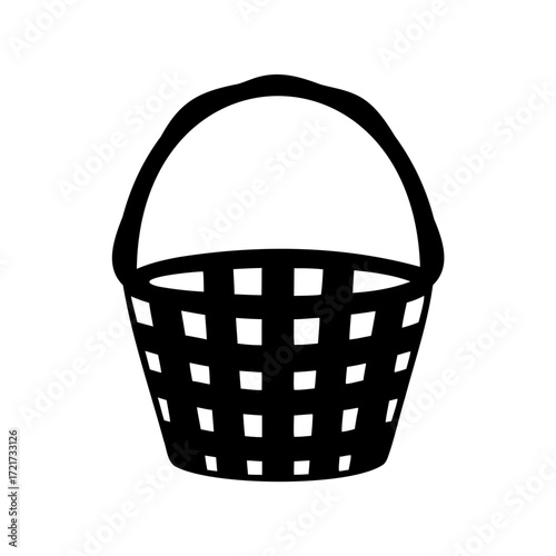 Silhouette of a basket-Black silhouette of a woven basket with a handle, representing storage, shopping, or carrying items.
