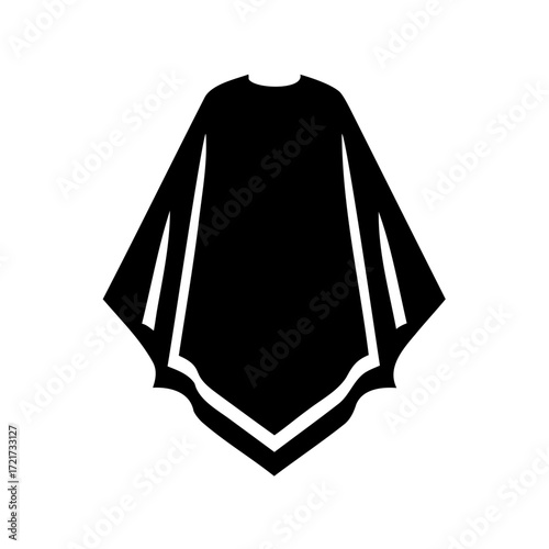 Silhouette of a cape-Black silhouette of a cape or cloak with a pointed bottom edge, representing clothing, fashion, or a superhero accessory.
