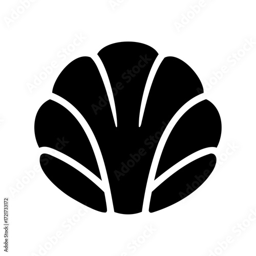 Silhouette of a seashell-Black silhouette of a seashell with radiating curved lines, symbolizing the ocean, beach, marine life, and coastal themes.
