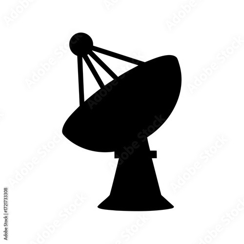 Silhouette of satellite dish antenna-Black silhouette of a satellite dish antenna, symbolizing communication, broadcasting, space signals, technology, and data transmission.
