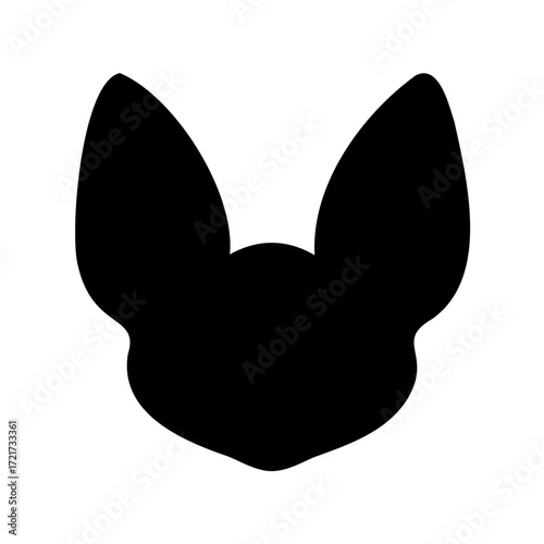 Bat head black silhouette icon-Black silhouette of a bat head with large pointed ears, symbolizing nocturnal animals, Halloween, mystery, and wildlife.
