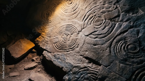 Mysterious concentric circle carvings at Loughcrew Cairns ancient tomb