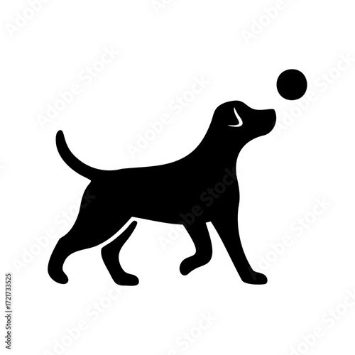 Silhouette of dog playing with ball-Black silhouette of a dog walking with a ball, symbolizing pets, play, training, companionship, outdoor fun, and loyal animals.
