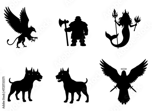 Mythical Creatures Silhouette Collection Vector Illustration - Gods, Monsters, And Beasts For Your Projects