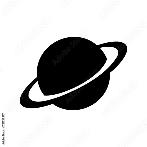 Silhouette of planet with orbiting ring-Black silhouette of a planet with a surrounding ring, symbolizing space, astronomy, universe, exploration, science, and cosmic celestial bodies.
