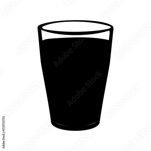 Silhouette of a drinking glass filled with liquidBlack silhouette of a beverage glass, symbolizing water, juice, milk, soft drinks, hydration, refreshment, and everyday kitchen use.
