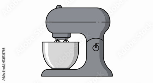 Illustration of a gray stand mixer with a bowl, perfect for baking and cooking.
