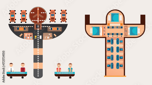 Flat illustration of an airport area isolated on transparent background