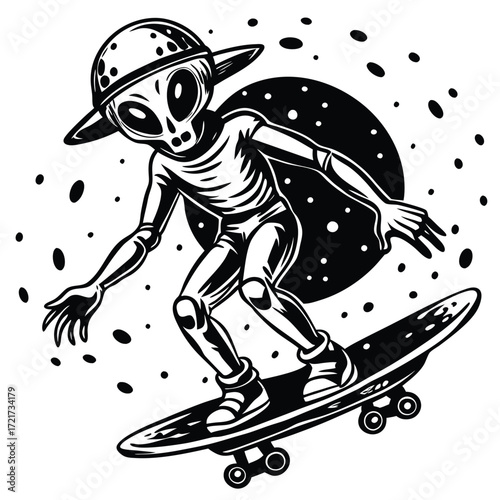 vector illustration of a Alien with skateboarder