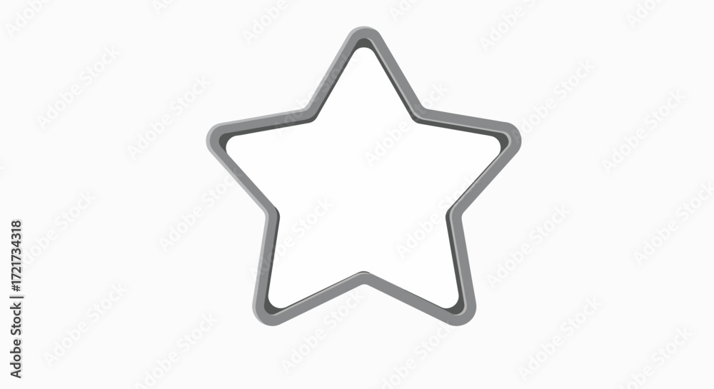 A 3D rendering of a star shape with a gray outline on a white background.