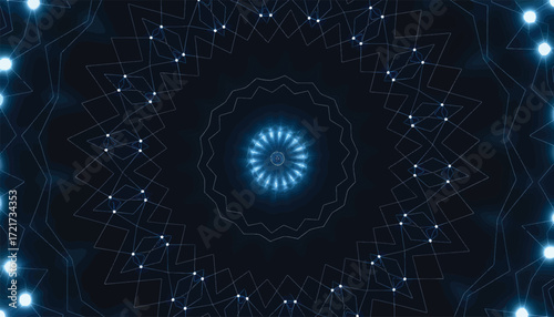 Geometric Kaleidoscope Luminous Blue Digital Art