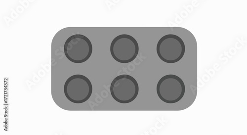 A simple, top-down illustration of a gray muffin tin with six circular indentations.