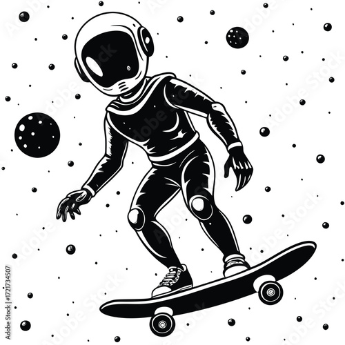 vector illustration of a Alien with skateboarder