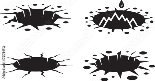 Crack Surface Set Vector Ground Hole Effect Rupture