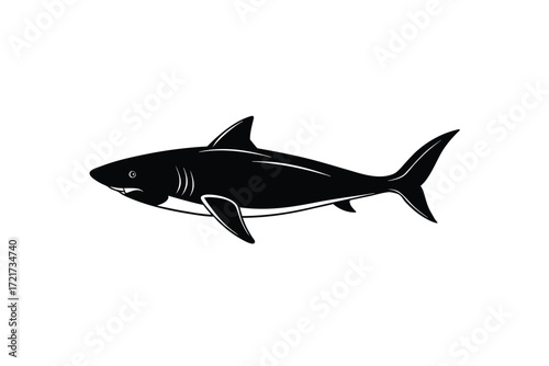 Black silhouette of a shark with white accents fish