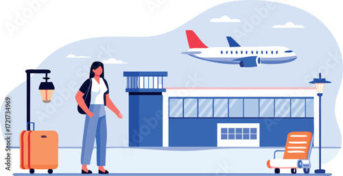 Flat illustration of an airport area isolated on transparent background